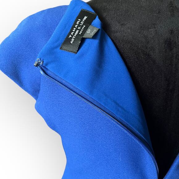 Tahari Women's Royal Blue Square Neck Rouched Sheath Cocktail Dress Size 6P - Picture 13 of 16